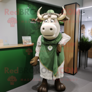 Green Beef Stroganoff mascot costume character dressed with a Oxford Shirt and Shawl pins