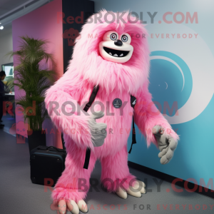 Maskottchenfigur eines rosa...