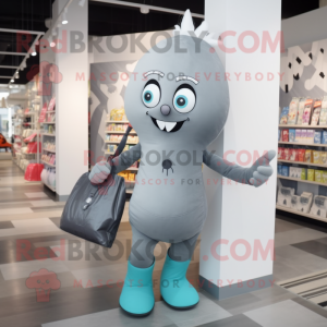 Gray Candy Box mascot costume character dressed with a Leggings and Tote bags