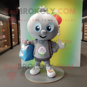 Gray Candy Box mascot costume character dressed with a Leggings and Tote bags