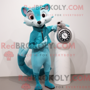 Maskotkarakter af en cyan...