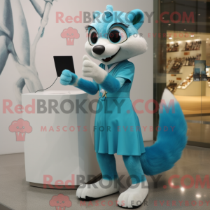 Maskotkarakter av en cyan...