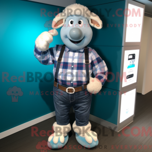 Maskotkarakter af et cyan...