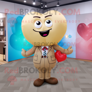 Tan Heart Shaped Balloons mascot costume character dressed with a Culottes and Tie pins