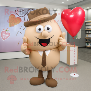 Tan Heart Shaped Balloons mascot costume character dressed with a Culottes and Tie pins