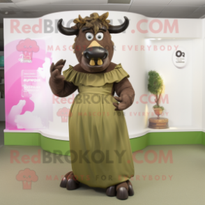 Olive Minotaur mascot costume character dressed with a Evening Gown and Headbands