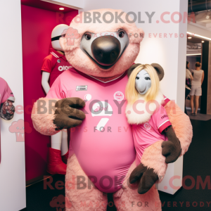 Maskotkarakter av en rosa...