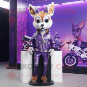 Lavender Roe Deer mascot costume character dressed with a Biker Jacket and Coin purses