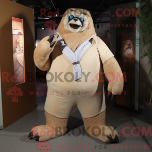 Maskotkarakter av en beige...