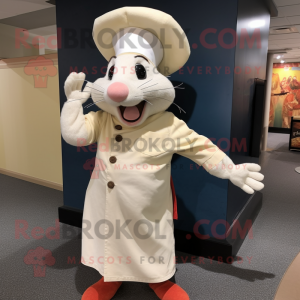 Cream Ratatouille mascot costume character dressed with a Dress Pants and Hats