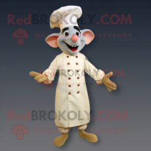 Cream Ratatouille mascot costume character dressed with a Dress Pants and Hats