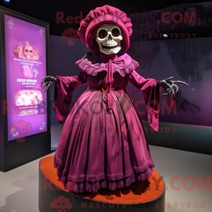 Maskotfigur af en magenta...