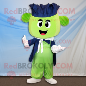 Navy Celery mascot costume character dressed with a Windbreaker and Bow ties