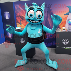 Maskot karakter af en cyan...