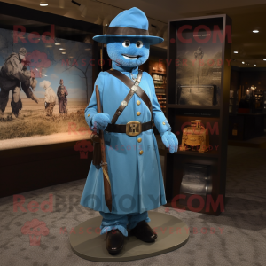 Cyan Civil War Soldier mascot costume character dressed with a Wrap Skirt and Necklaces