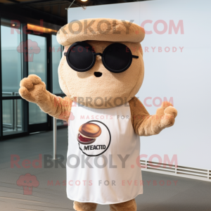Cream Bagels mascot costume character dressed with a Henley Shirt and Sunglasses