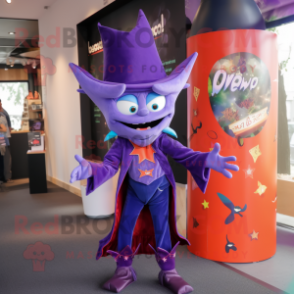 Lavender Vampire mascot costume character dressed with a Flare Jeans and Cummerbunds