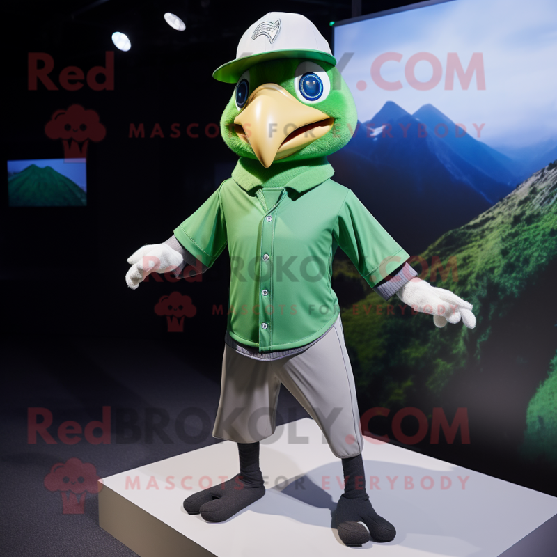 Green Falcon mascot costume character dressed with a Poplin Shirt and Caps