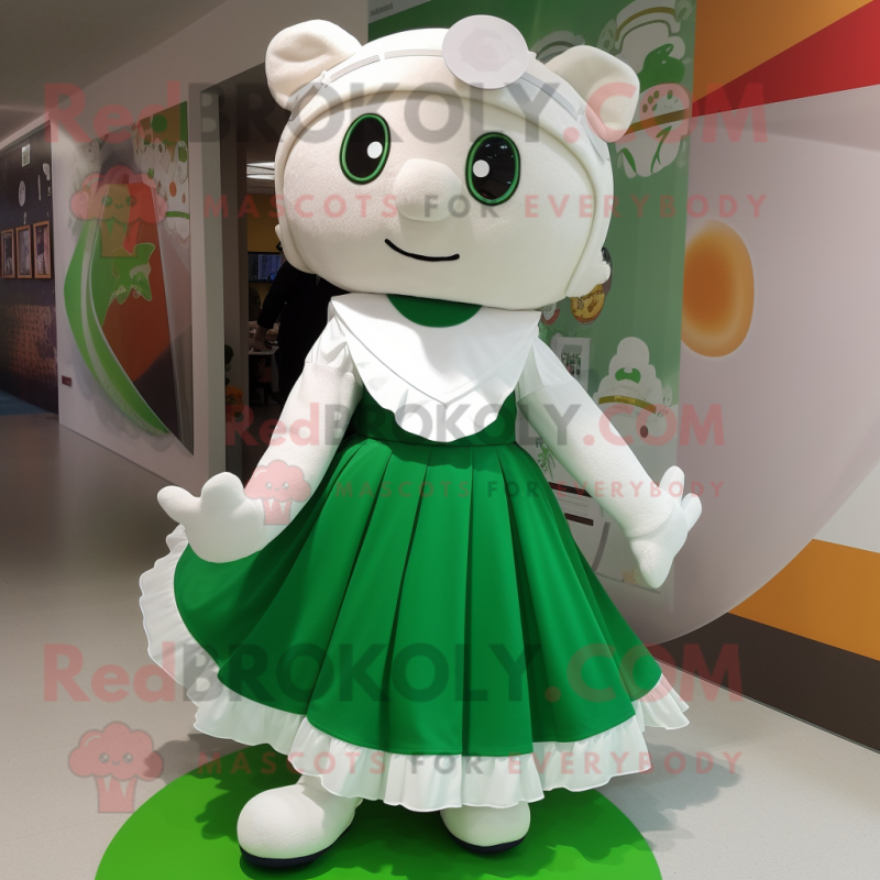White Irish Flag mascot costume character dressed with a Circle Skirt and Anklets