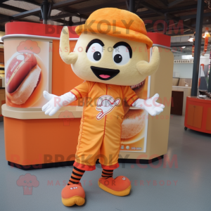 Orange Ramen mascot costume character dressed with a Baseball Tee and Shoe clips