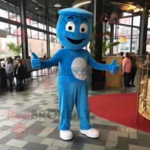 Blue Pizza Slice mascot costume character dressed with a Jumpsuit and Shoe clips