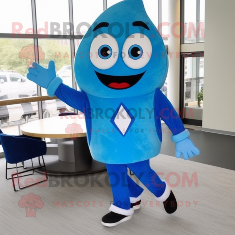 Blue Pizza Slice mascot costume character dressed with a Jumpsuit and Shoe clips