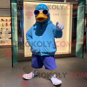 Maskot-karakter av en blå...