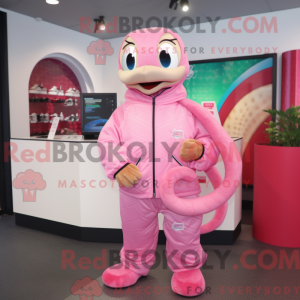 Maskotkarakter av en rosa...