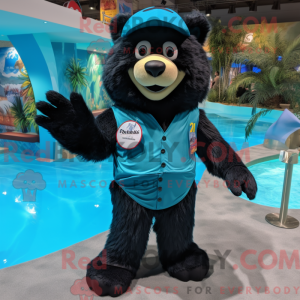 Maskotfigur af en cyan...