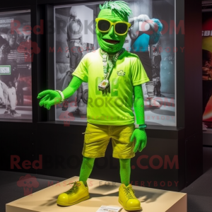 Lime Green Undead mascot costume character dressed with a Shorts and Eyeglasses