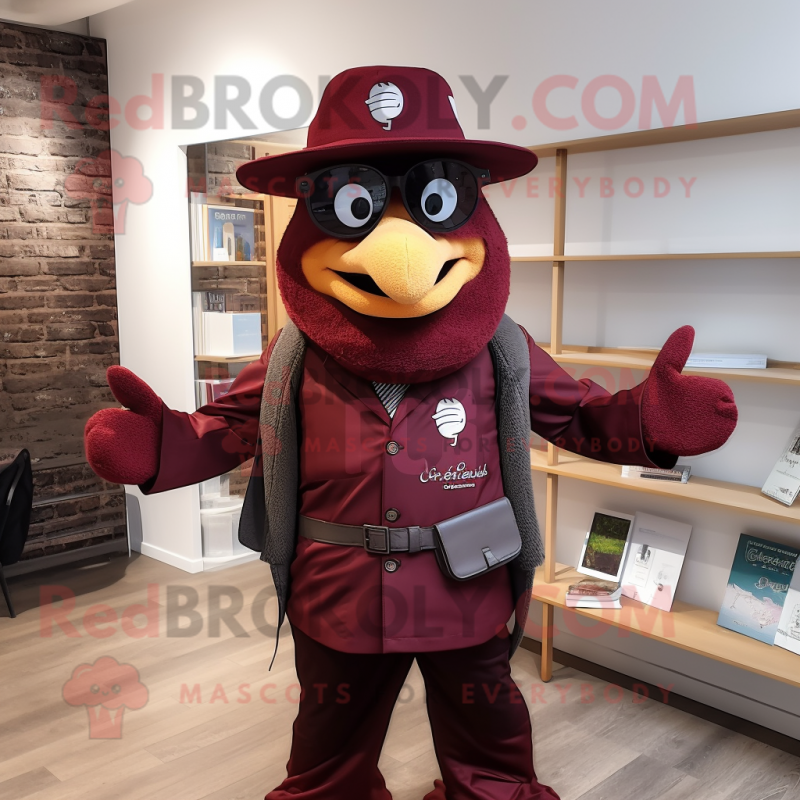 Maroon Special Air Service mascot costume character dressed with a Waistcoat and Hats