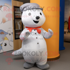 Gray Ermine mascot costume character dressed with a Dress Pants and Beanies