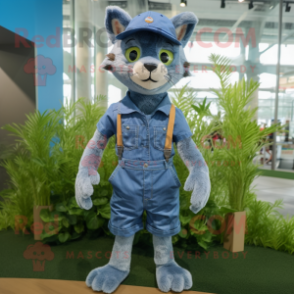 nan Lynx mascot costume character dressed with a Denim Shorts and Berets