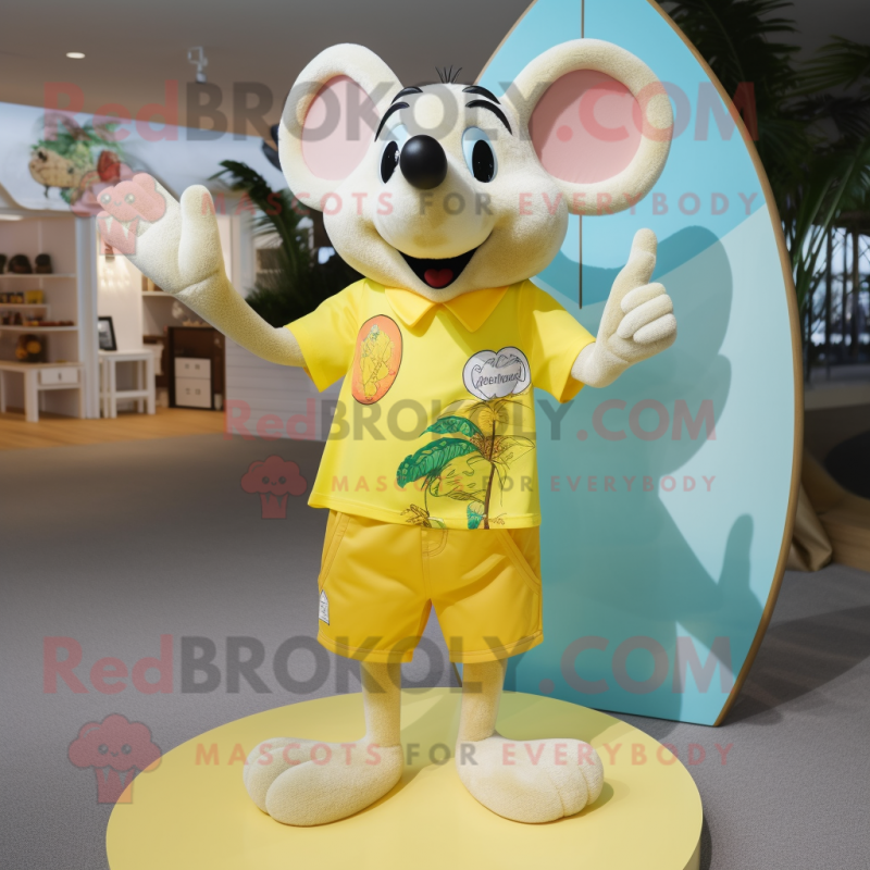 Lemon Yellow Mouse mascot costume character dressed with a Board Shorts and Cufflinks