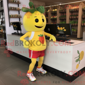 Maskotkarakter af et gult...