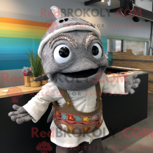 Maskotkarakter af en grå...