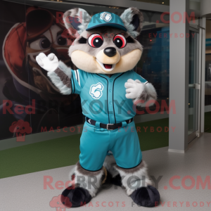 Maskotkarakter av en cyan...