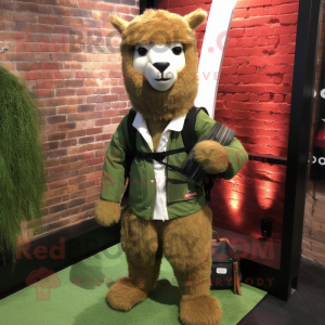 Olive Alpaca mascot costume character dressed with a Windbreaker and Briefcases