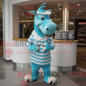 Maskotkarakter af en cyan...