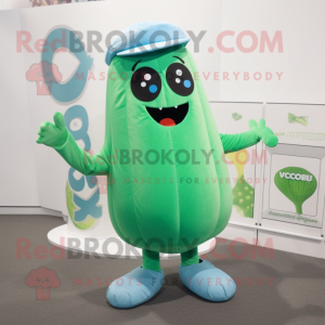 Cyan Cucumber mascot costume character dressed with a V-Neck Tee and Anklets