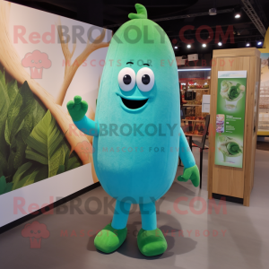 Cyan Cucumber mascot costume character dressed with a V-Neck Tee and Anklets