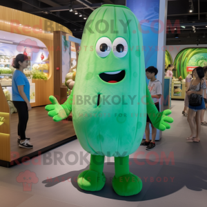 Cyan Cucumber mascot costume character dressed with a V-Neck Tee and Anklets