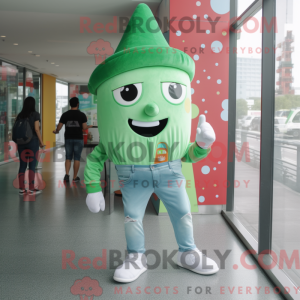 Maskot karakter af en grøn...