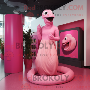 Maskottchenfigur einer rosa...