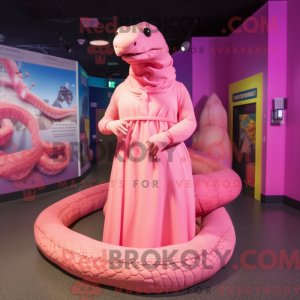 Maskottchenfigur einer rosa...