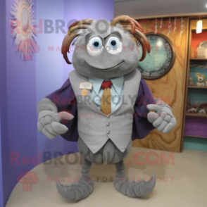 Gray Hermit Crab mascot costume character dressed with a Waistcoat and Tie pins