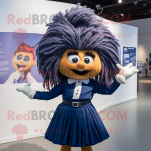 Navy Bracelet mascot costume character dressed with a Pleated Skirt and Hair clips