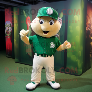 Forest Green Baseball Glove mascot costume character dressed with a Playsuit and Headbands