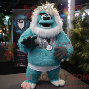 Maskotfigur av en Teal Yeti...