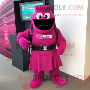 Maskotfigur af en Magenta...